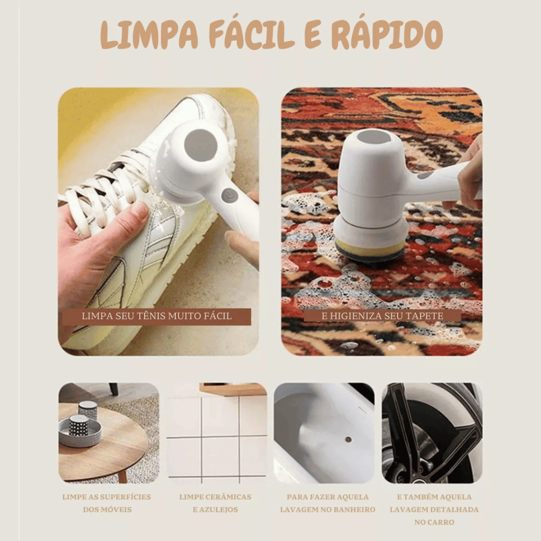 Escova de Limpeza Elétrica Multifuncional Turbo Clean