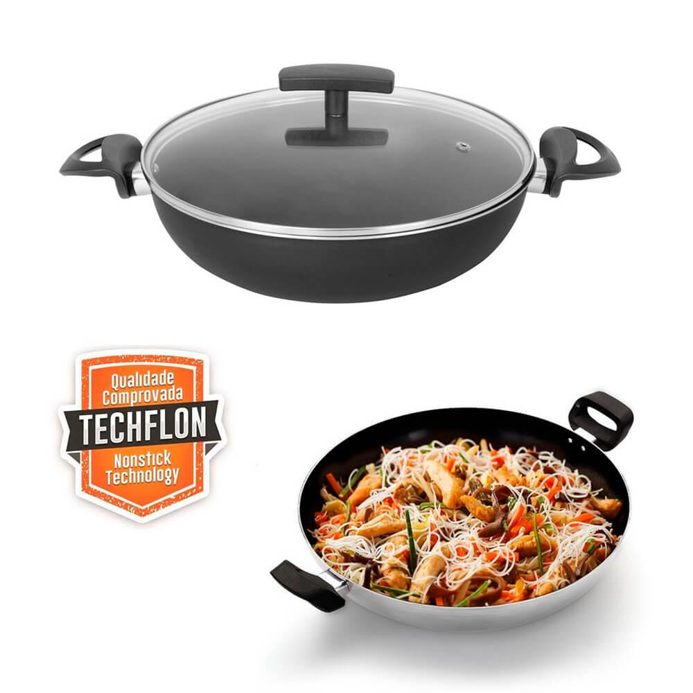 Panela Wok Antiaderente com Tampa
