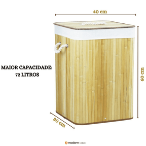 Cesto de Roupa Bambu c/ Tampa Retangular 70 LITROS
